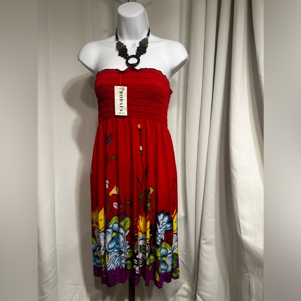 NWTAG Red Floral Stretch “ Bobafa” Midi Dress